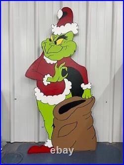 Grinch with Bag Hand Painted Wood Yard Art Christmas Outdoor or Indoor