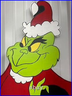 Grinch with Bag Hand Painted Wood Yard Art Christmas Outdoor or Indoor