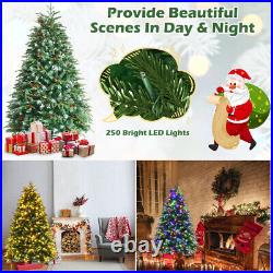 Gymax 5/6/7/9 Ft Pre-Lit Artificial Christmas Tree Hinged Xmas Tree With 11 Flash