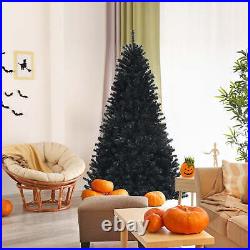 Gymax 6 FT Pre-lit Black Halloween Tree Artificial Hinged Christmas Tree