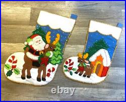 HANDMADE LEEWARDS Rare Vintage PAIR 1979 Santa Reindeer Christmas Stockings
