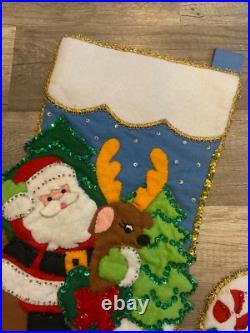 HANDMADE LEEWARDS Rare Vintage PAIR 1979 Santa Reindeer Christmas Stockings