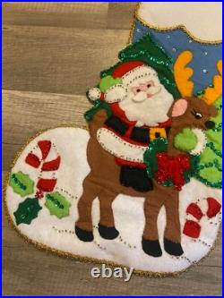 HANDMADE LEEWARDS Rare Vintage PAIR 1979 Santa Reindeer Christmas Stockings