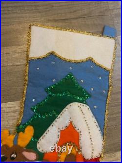 HANDMADE LEEWARDS Rare Vintage PAIR 1979 Santa Reindeer Christmas Stockings