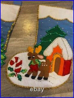 HANDMADE LEEWARDS Rare Vintage PAIR 1979 Santa Reindeer Christmas Stockings