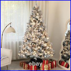 HOMCOM 7.5 ft Prelit Flocked Artificial Christmas Tree with 500 Clear Lights