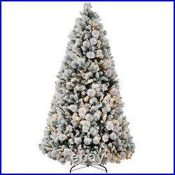 HOMCOM 7.5 ft Prelit Flocked Artificial Christmas Tree with 500 Clear Lights