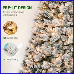 HOMCOM 7.5 ft Prelit Flocked Artificial Christmas Tree with 500 Clear Lights