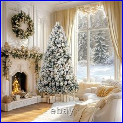 HOMCOM 7.5 ft Prelit Flocked Artificial Christmas Tree with 500 Clear Lights