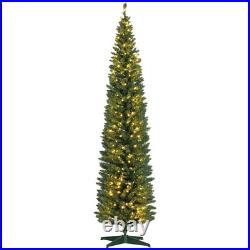 HOMCOM 8' Tall Pre-Lit Slim Noble Fir Artificial Christmas Tree with 300 Warm