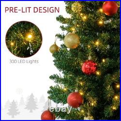 HOMCOM 8' Tall Pre-Lit Slim Noble Fir Artificial Christmas Tree with 300 Warm