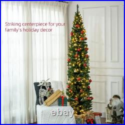 HOMCOM 8' Tall Pre-Lit Slim Noble Fir Artificial Christmas Tree with 300 Warm