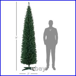 HOMCOM 8' Tall Pre-Lit Slim Noble Fir Artificial Christmas Tree with 300 Warm