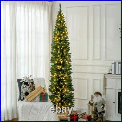 HOMCOM 8' Tall Pre-Lit Slim Noble Fir Artificial Christmas Tree with 300 Warm