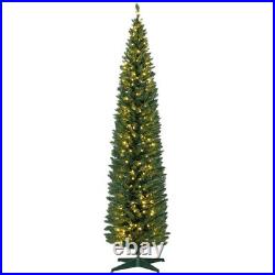 HOMCOM 8' Tall Pre-Lit Slim Noble Fir Artificial Christmas Tree with 300 Warm