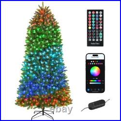 HOMCOM 9ft Christmas Tree with RGB LEDs, App Control, Hinged Xmas Tree