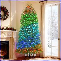 HOMCOM 9ft Christmas Tree with RGB LEDs, App Control, Hinged Xmas Tree