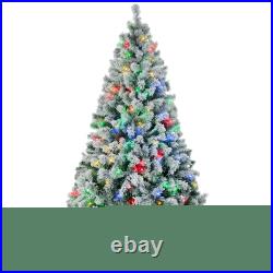 HOMCOM Artificial Christmas Tree with LED Lights, Snow Flocked Tips