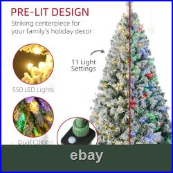 HOMCOM Artificial Christmas Tree with LED Lights, Snow Flocked Tips