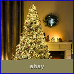 HOMCOM Artificial Christmas Tree with LED Lights, Snow Flocked Tips