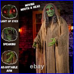Halloween Animatronics 6ft Witch Animated 72inch Decorations with green