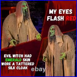 Halloween Animatronics 6ft Witch Animated 72inch Decorations with green