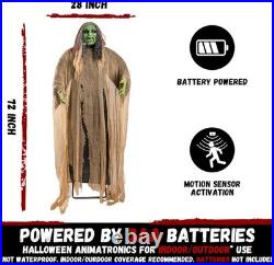 Halloween Animatronics 6ft Witch Animated 72inch Decorations with green