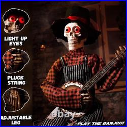 Halloween Animatronics Banjo Skeletons Decorations, Animated Guitar Skull