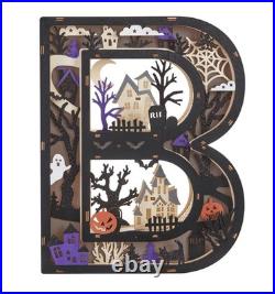 Halloween BOO Lighted Wooden Tabletop Decor Sign, Black Haunted House Scenes