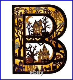 Halloween BOO Lighted Wooden Tabletop Decor Sign, Black Haunted House Scenes