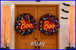 Halloween BOO Wreath 26 Pre-Lit Neon Light Up Décor (2-Pack) Halloween BOO Wreath 26 Pre-Lit Neon Light Up Décor (2-Pack)