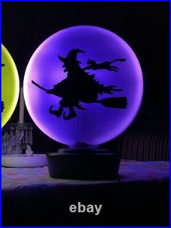 Halloween Blow Mold Post + Globe Witch With Cat, Attitude & Lantern-O-Jack