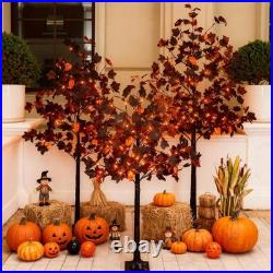 Halloween Decor Set 4ft, 5ft & 6ft Black Maple Trees 384 LED Lights 24 Sku