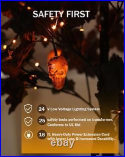 Halloween Decor Set 4ft, 5ft & 6ft Black Maple Trees 384 LED Lights 24 Sku