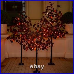 Halloween Decor Set 4ft, 5ft & 6ft Black Maple Trees 384 LED Lights 24 Sku