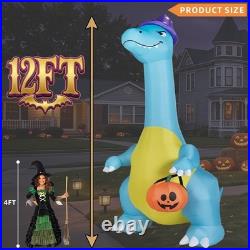 Halloween Decorations Outdoor Inflatables 12FT Dinosaur Witch Hat Pumpkin