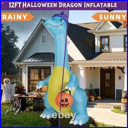 Halloween Decorations Outdoor Inflatables 12FT Dinosaur Witch Hat Pumpkin