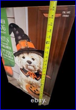 Halloween Dog Greeter Statue 26.5 Witch Hat Puppy with Pumpkin NEW