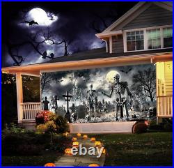 Halloween Garage Door Cover Horror Cemetery Halloween Garage Door Cover 6 X 13FT