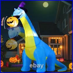 Halloween Inflatables Outdoor Decorations 10 FT Tall Dinosaurs Eating Pumpkin wi