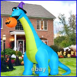 Halloween Inflatables Outdoor Decorations 10 FT Tall Dinosaurs Eating Pumpkin wi