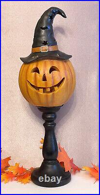 Halloween Jack-o-lantern Led Lighted 20 Tall Pedistal Pumpkin Lamp. Huge! New