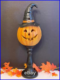 Halloween Jack-o-lantern Led Lighted 20 Tall Pedistal Pumpkin Lamp. Huge! New