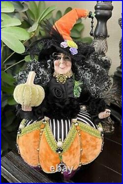 Halloween Pumpkin Witch Doll Beaded In Velvet Dress Table Decor 17