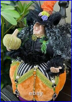 Halloween Pumpkin Witch Doll Beaded In Velvet Dress Table Decor 17