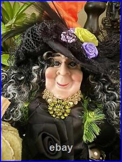 Halloween Pumpkin Witch Doll Beaded In Velvet Dress Table Decor 17