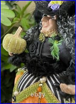 Halloween Pumpkin Witch Doll Beaded In Velvet Dress Table Decor 17