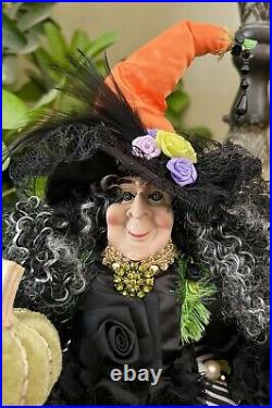 Halloween Pumpkin Witch Doll Beaded In Velvet Dress Table Decor 17