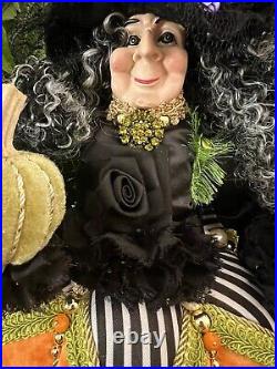 Halloween Pumpkin Witch Doll Beaded In Velvet Dress Table Decor 17