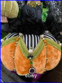 Halloween Pumpkin Witch Doll Beaded In Velvet Dress Table Decor 17